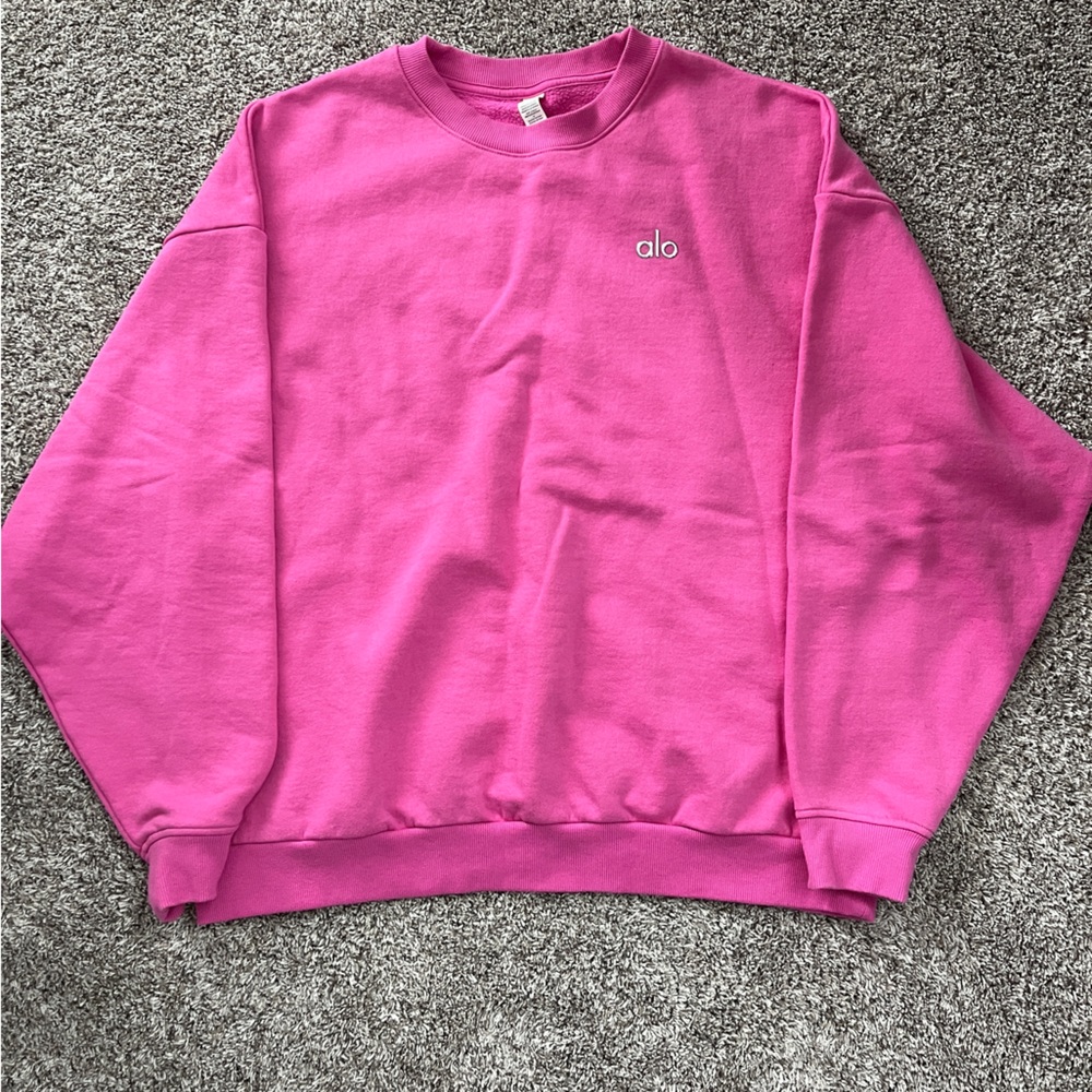 Alo Hot Pink Accolade Crew Neck Pullover Large